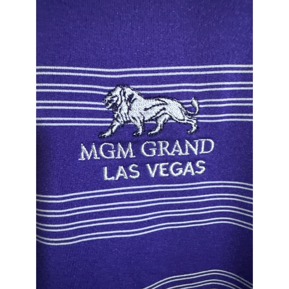 Nike Golf Dri-FIT Polo Shirt Mens XL Purple Striped MGM Grand Las Vegas Logo - Picture 2 of 5